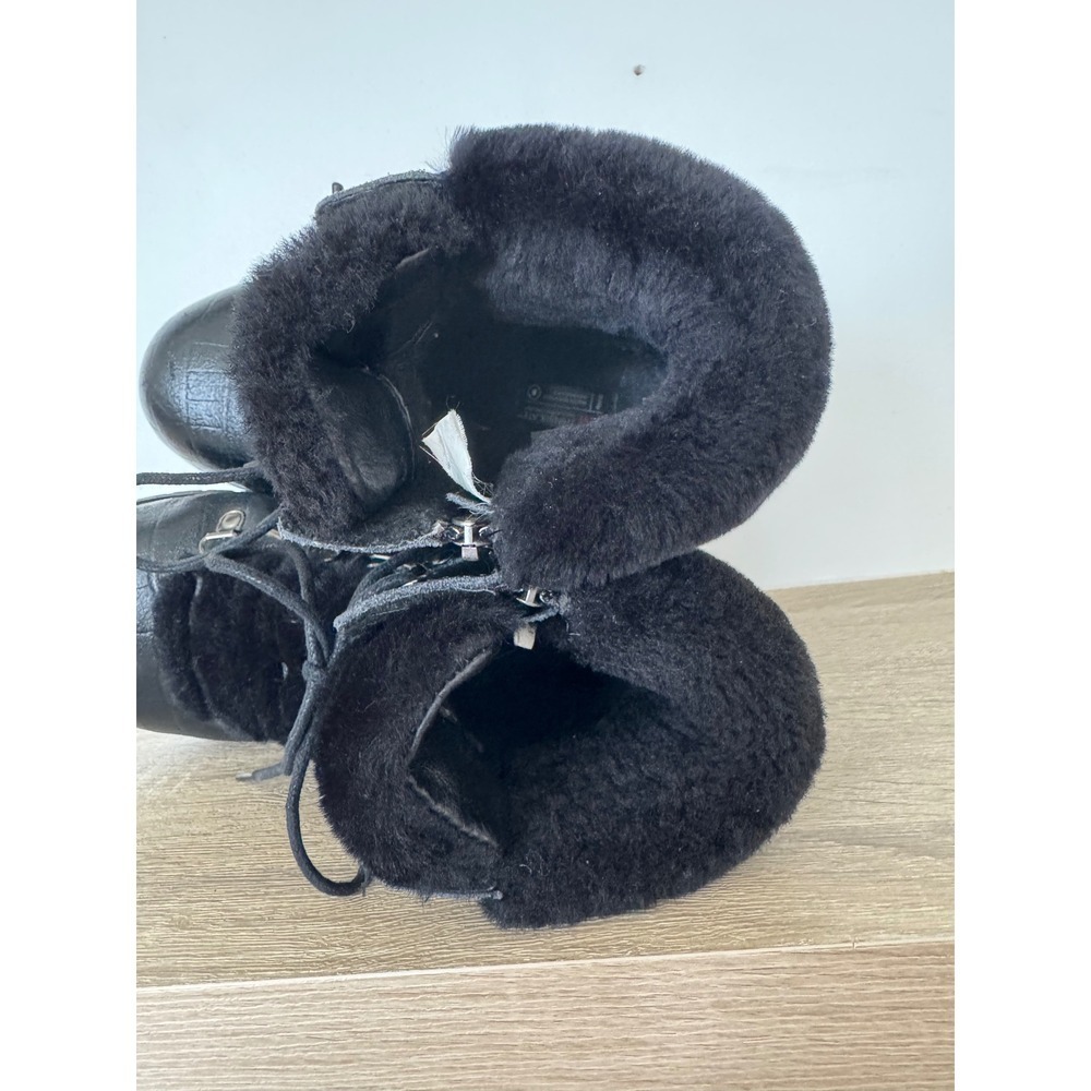 Artica Aisha Black Leather Winter Boots Fur Trim Ice Cleats Womens 37 US 6-6.5 - Picture 9 of 13